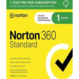 Norton 360 Standard Antivirus software for 1 Device