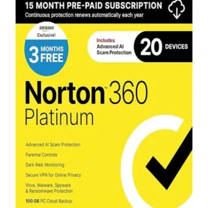 Norton 360 Platinum 2026 Ready, Antivirus software for 20 Devices